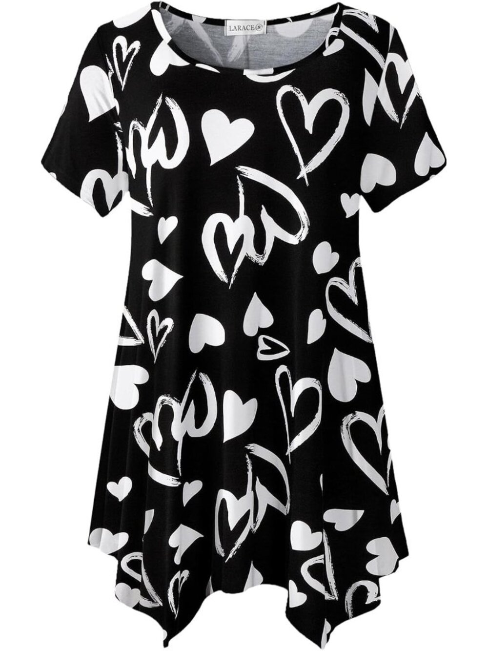 〽️Women Black Love Short Sleeve Asymmetrical Tunic Casual Summer Blouse Top